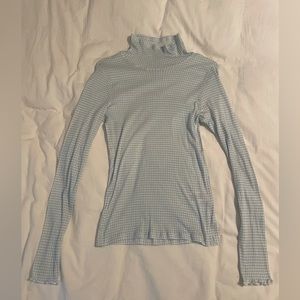 NWOT Everlane Blue and White Checkered Sheer Turtleneck